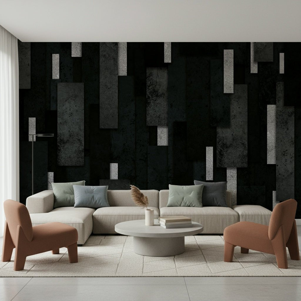 Office space featuring the dimensional Urban Charcoal and Silver Layers Wall Mural.