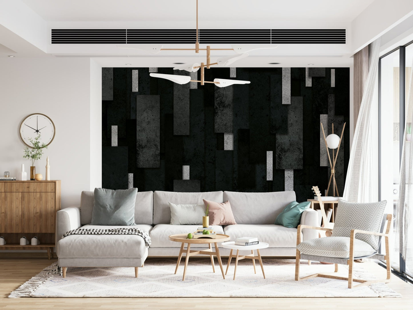 Dramatic dark texture of the Urban Charcoal and Silver Layers Wall Mural.