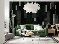 Industrial-inspired design elements in the Urban Charcoal and Silver Layers Wall Mural.