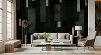Contemporary dining area featuring the Urban Charcoal and Silver Layers Wall Mural.
