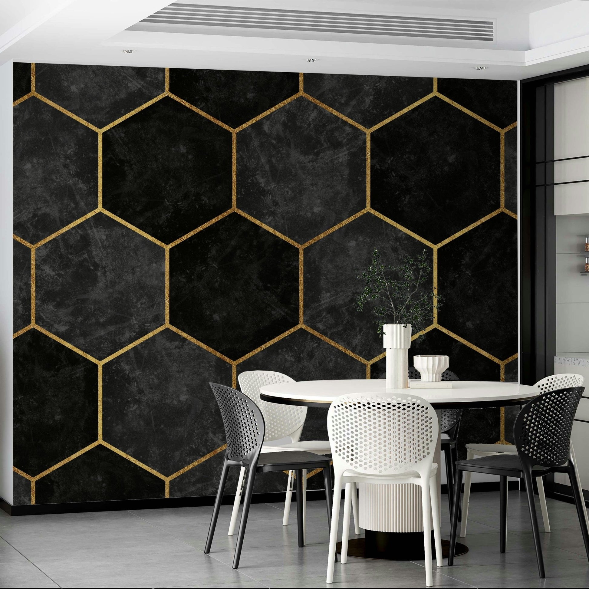 Trendy Urban Charcoal Hexagon Mural for Stylish Rooms, GD1792