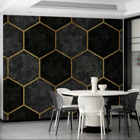 Trendy Urban Charcoal Hexagon Mural for Stylish Rooms, GD1792