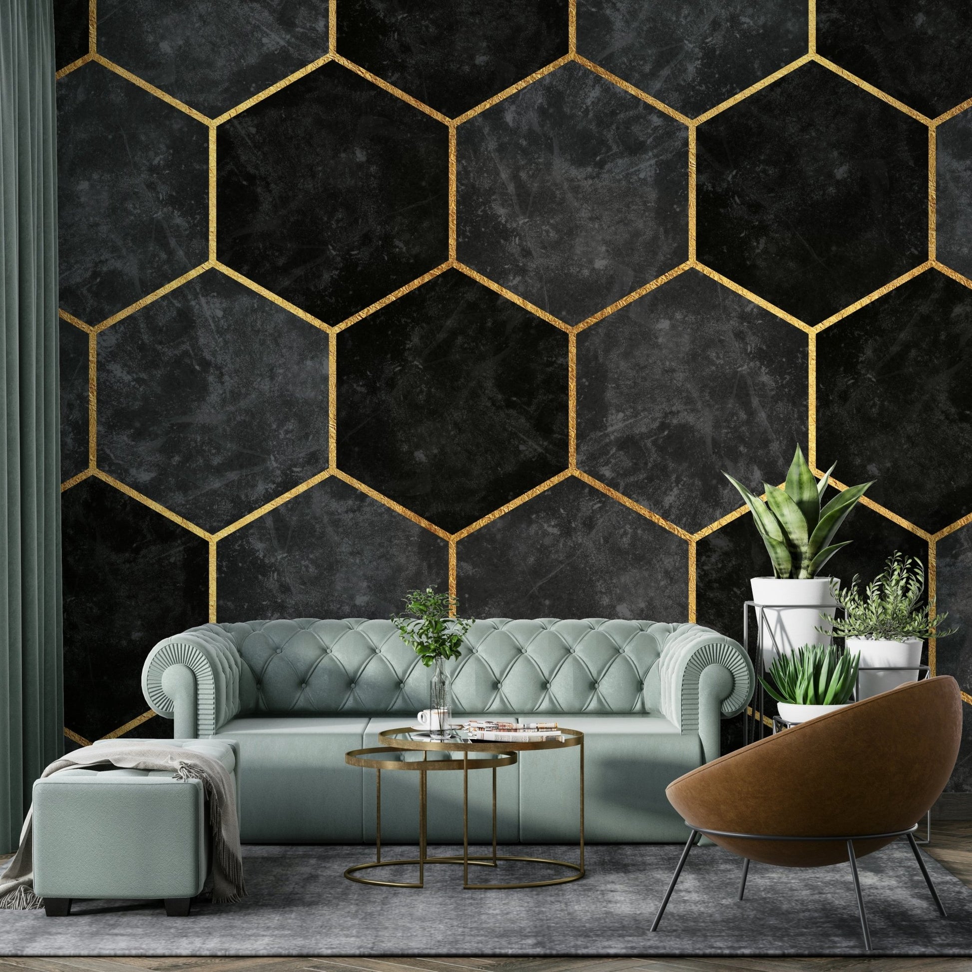 Stylish Urban Charcoal Hexagon Pattern Mural for Walls, GD1792