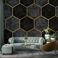 Stylish Urban Charcoal Hexagon Pattern Mural for Walls, GD1792
