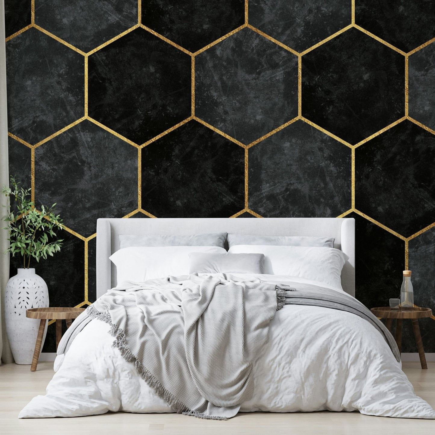 Hexagonal Charcoal Pattern Mural for Living Room Walls, GD1792