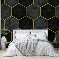 Hexagonal Charcoal Pattern Mural for Living Room Walls, GD1792