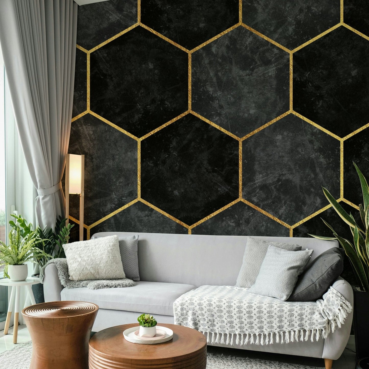 Contemporary Charcoal Hexagon Pattern for Wall Design, GD1792