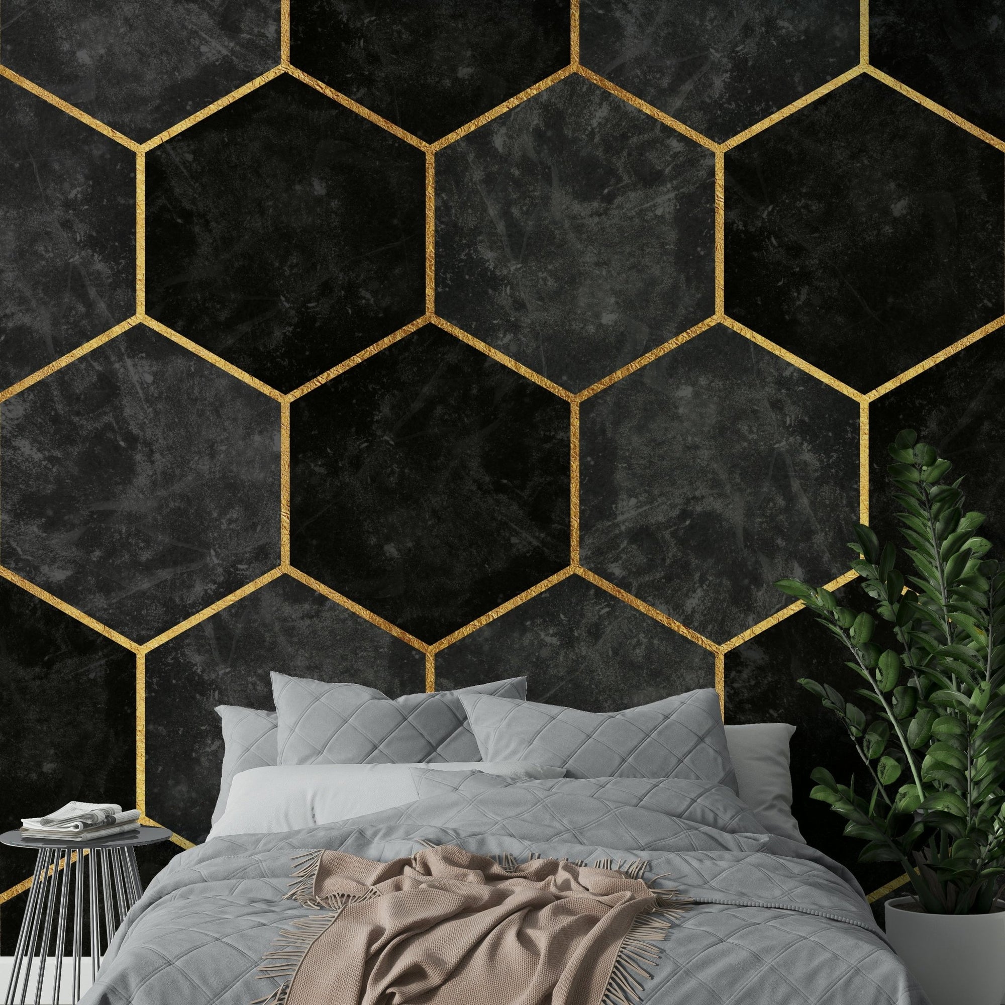 Urban Charcoal Hexagon Wall Mural for Modern Interiors, GD1792
