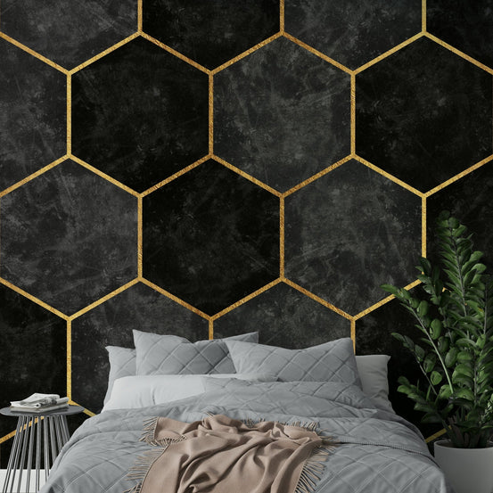 Urban Charcoal Hexagon Wall Mural for Modern Interiors, GD1792