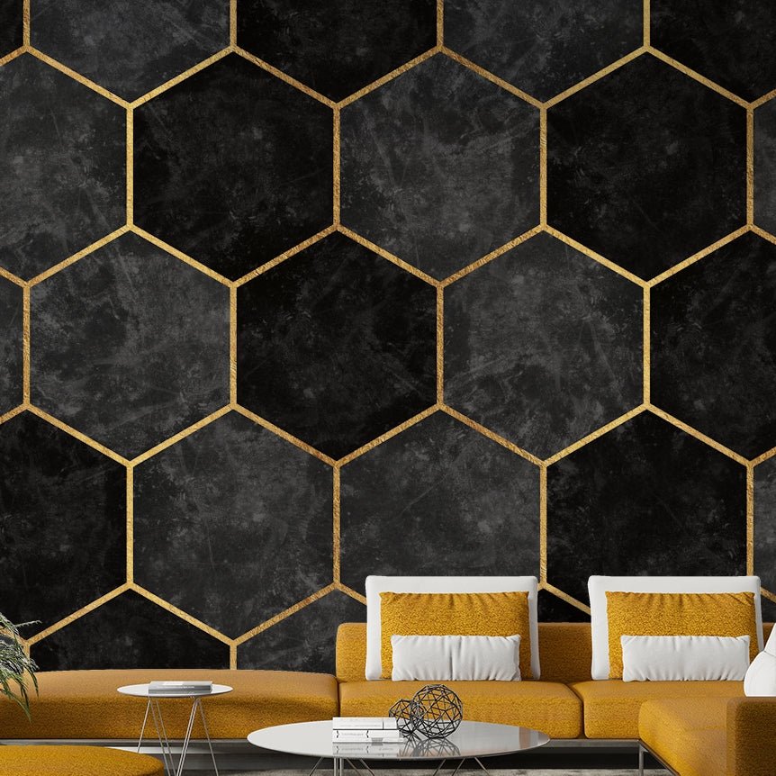 Bold Urban Hexagon Wallpaper Mural in Charcoal Hue, GD1792