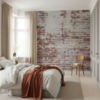 Bedroom headboard feature wall with the striking Urban Decay peel and stick wallpaper.