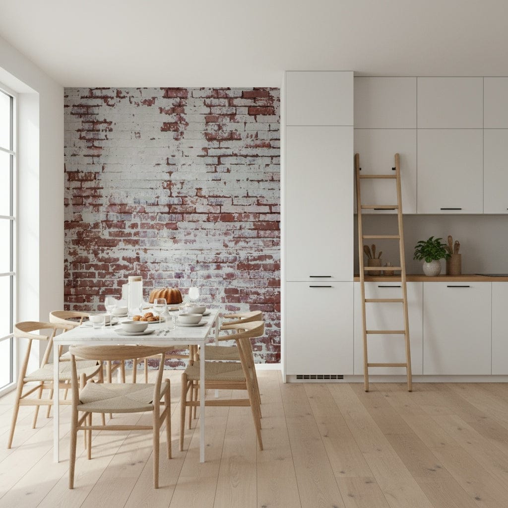 Urban Decay Brick Wall Mural on a chic modern industrial living room wall.