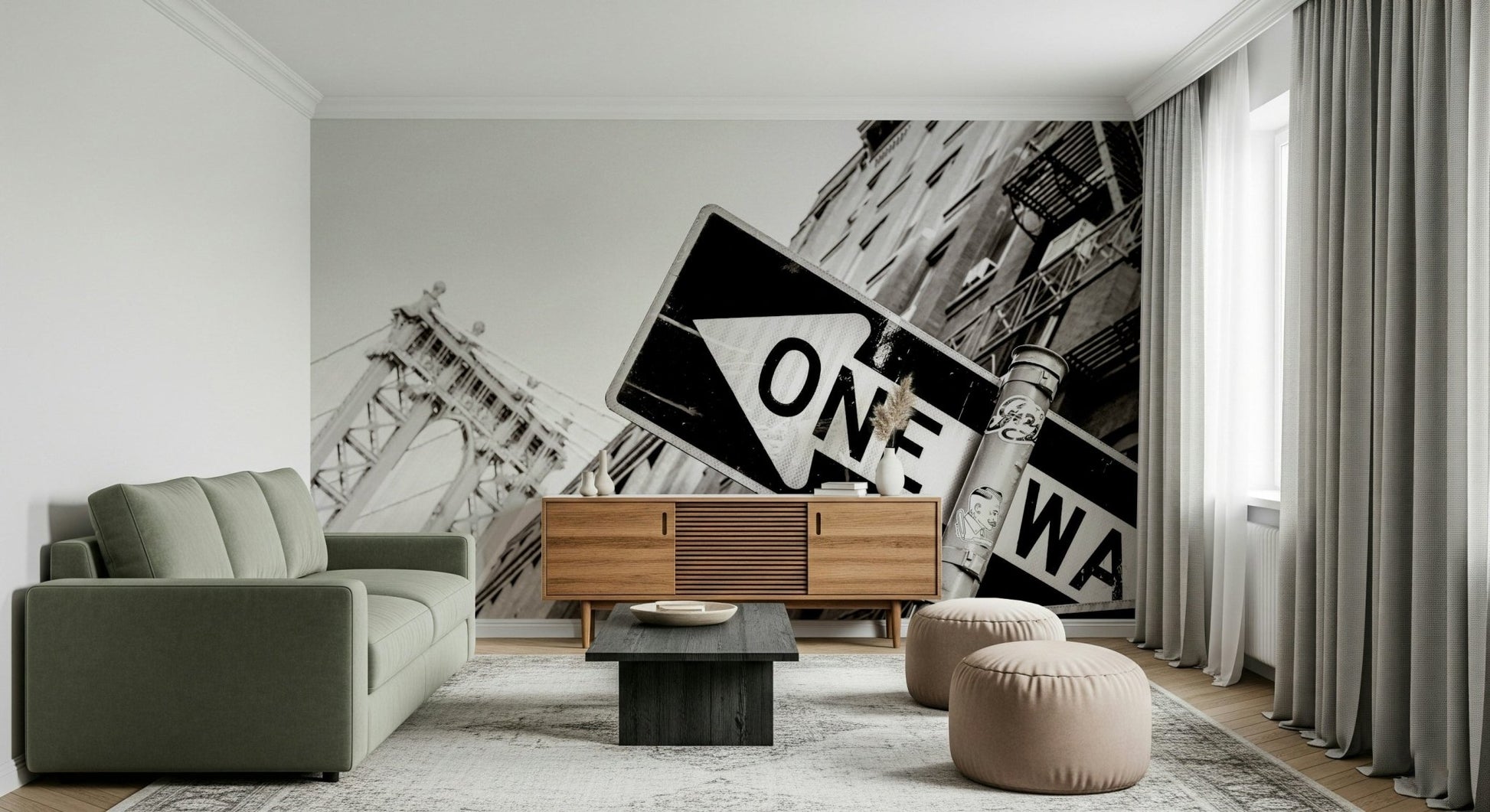 A serene urban scene wall mural for your decor.