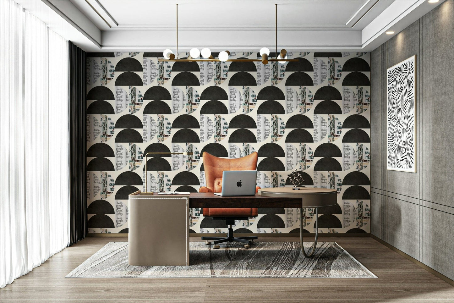 Half-circle city quote wall design

