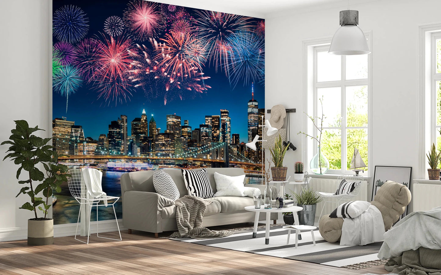 Urban Fireworks Wall Mural offering a high-contrast design for interiors.