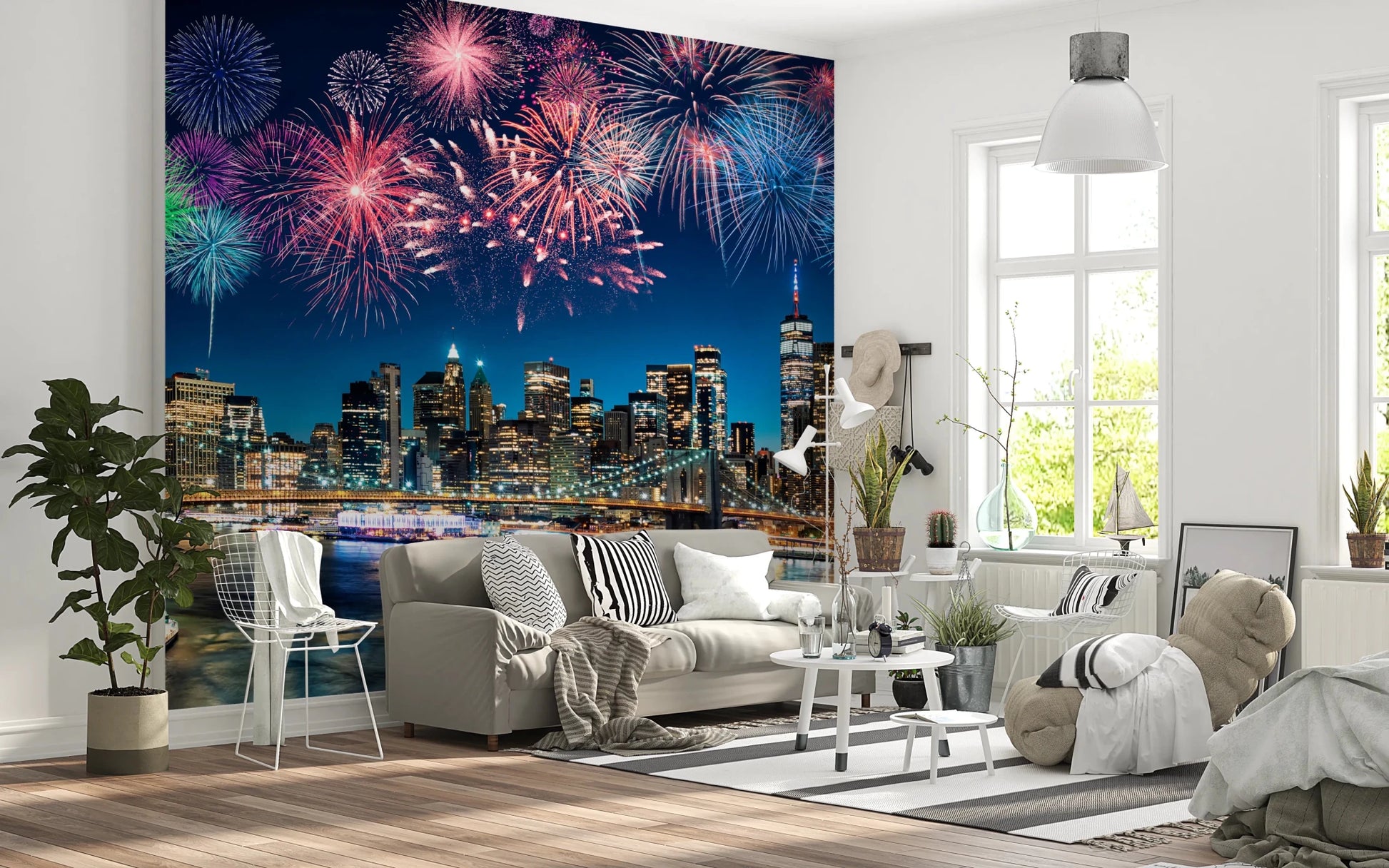 Urban Fireworks Wall Mural offering a high-contrast design for interiors.