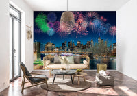 Vivid Urban Fireworks Wall Mural creating a dynamic visual for large walls.