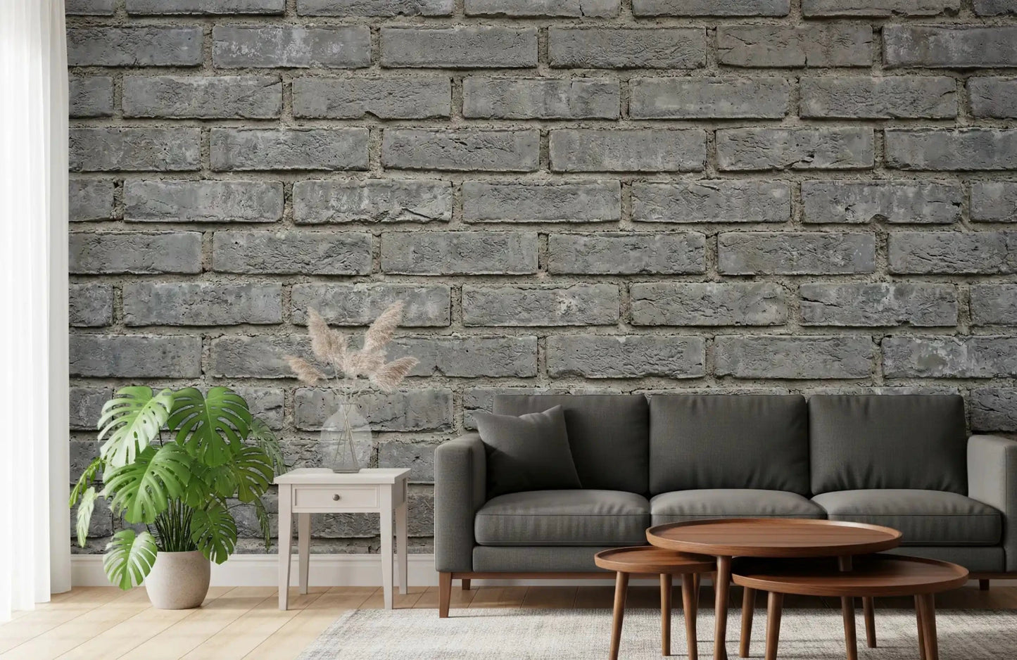 Hallway featuring Gray Brick Texture Wall Mural in an aged surface look