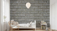 Bedroom styled in Urban Gray Brick Texture Wall Mural with soft mortar lines