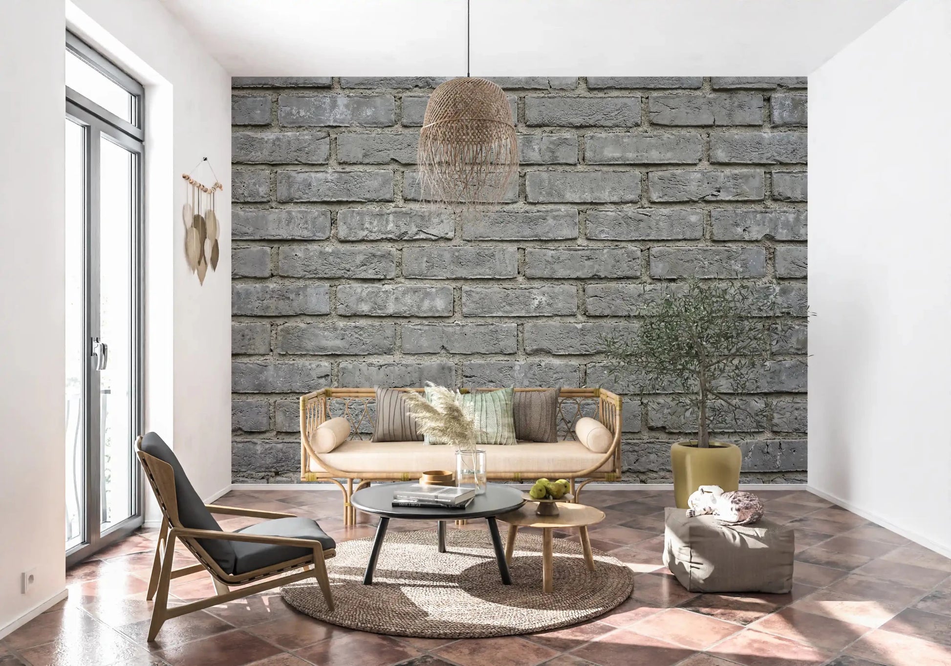 Realistic brick layering stands out in the Urban Gray Wall Mural design