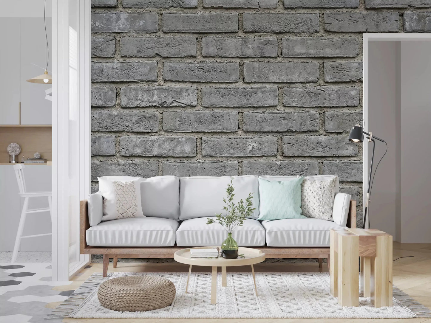 Subtle mortar joints run through the Urban Gray Brick Wall Mural pattern