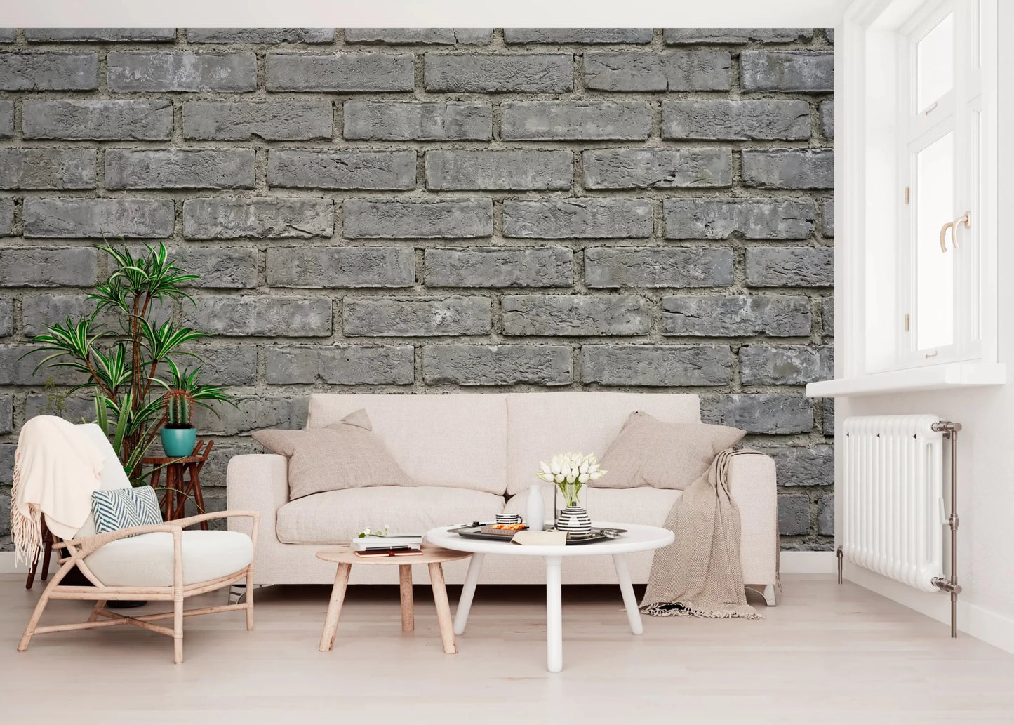 A clean masonry look shapes the Gray Brick Texture Wall Mural