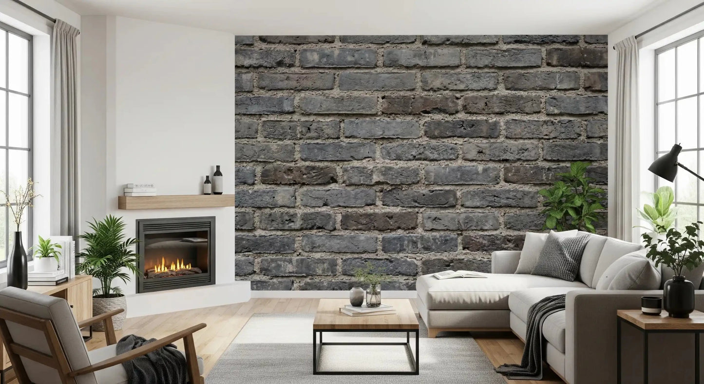 Office wall showing Urban Gray Brickwork Wall Mural in layered gray tones, GD9434