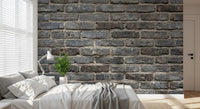 Bedroom featuring Urban Gray Brickwork Wall Mural with gray masonry detail, GD9434