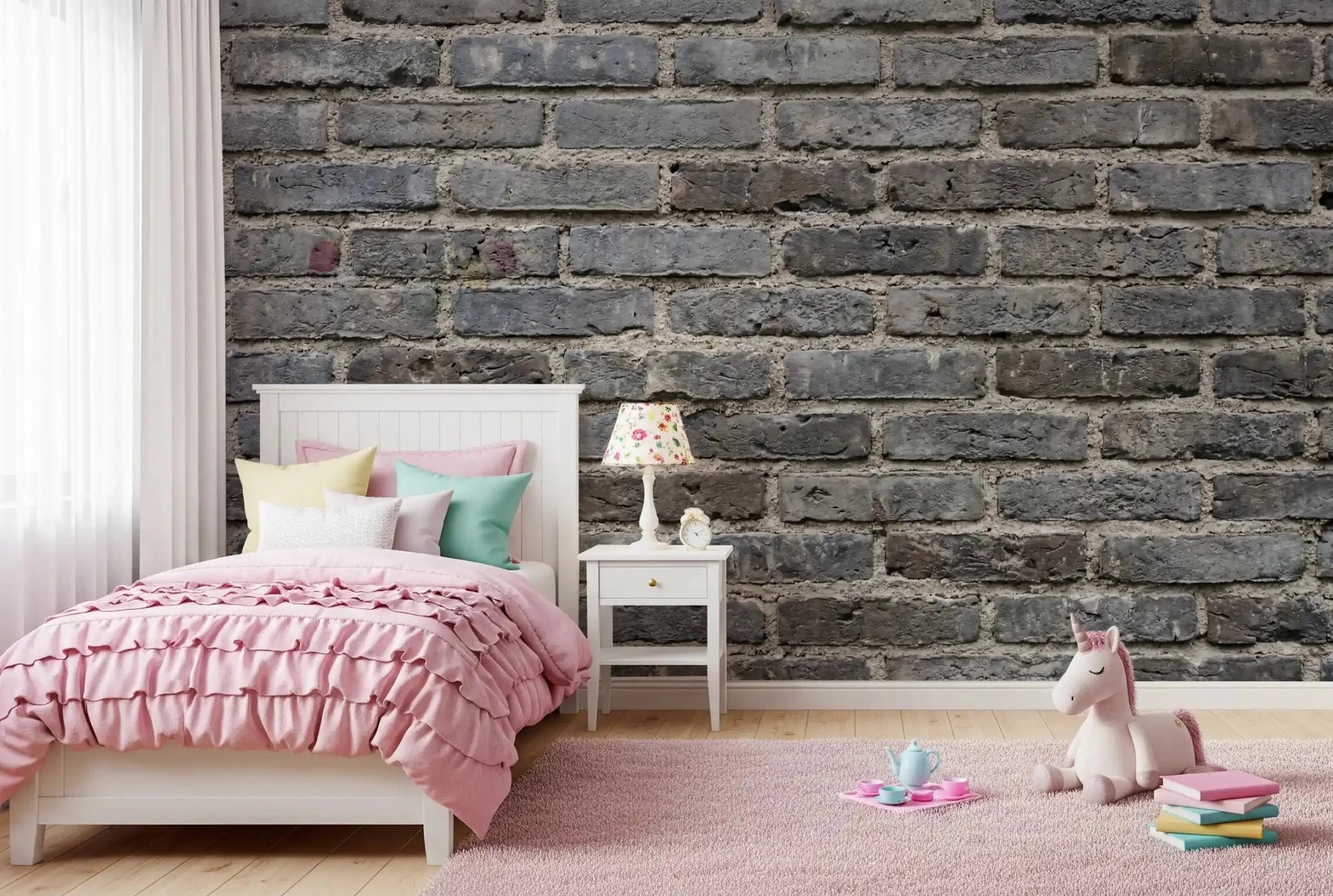 Subtle mortar lines give Urban Gray Brickwork Wall Mural a natural look, GD9434