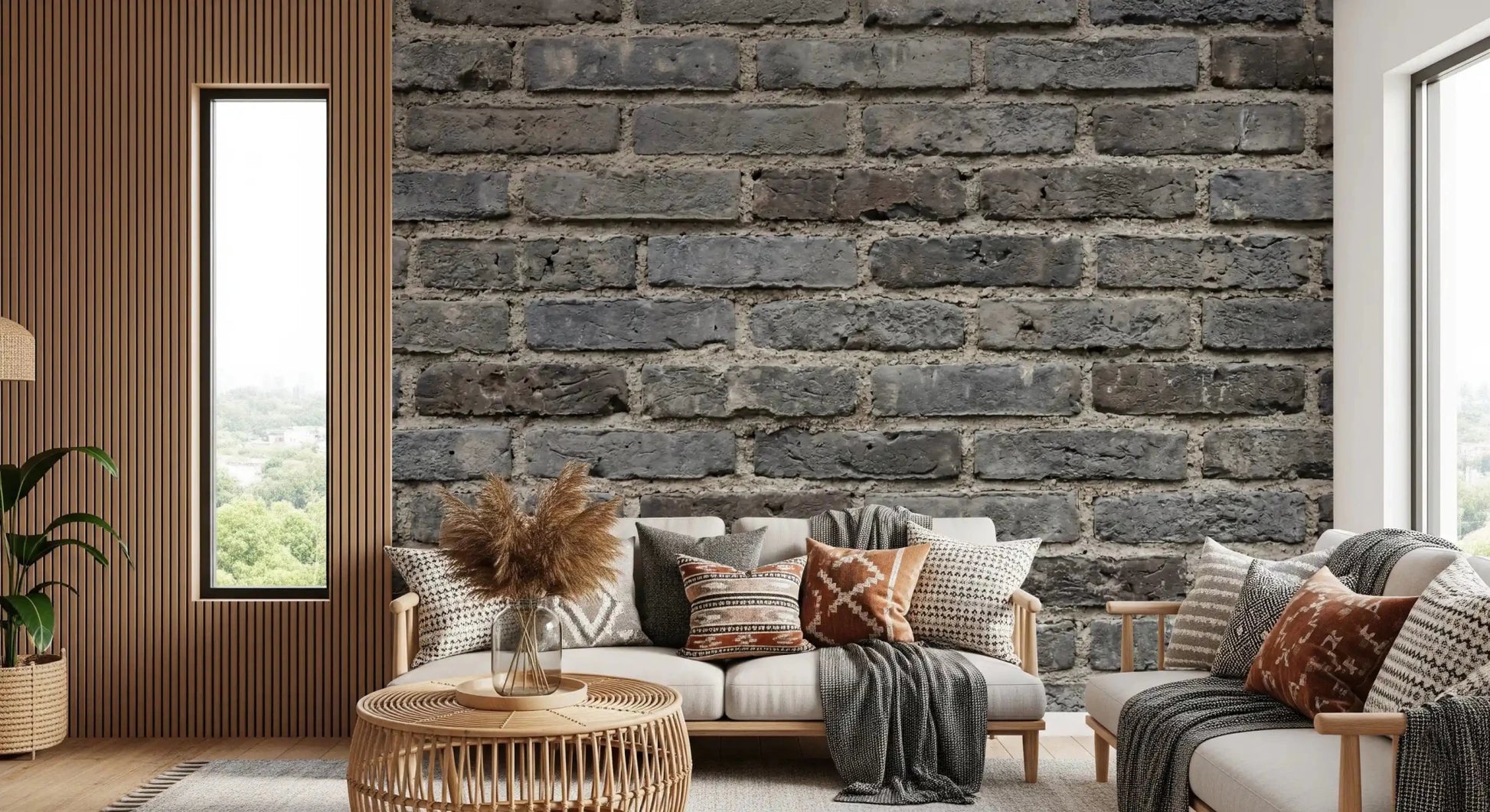 Hallway with Urban Gray Brickwork Texture Wall Mural and aged brick pattern, GD9434