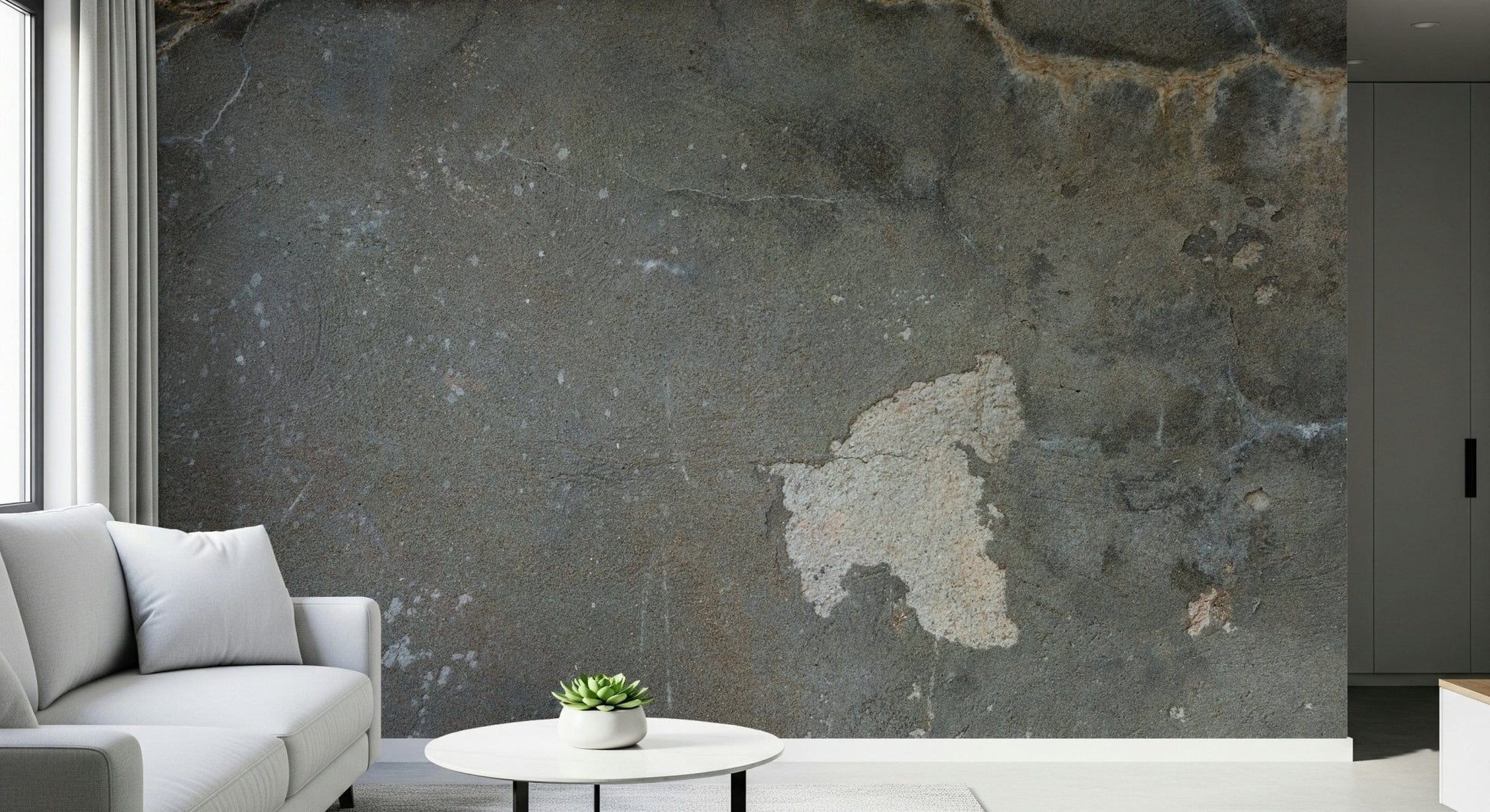 Urban Gray Industrial Wall Wall Mural effect in a home entryway.
