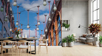 A light-filled Dining area finished with Urban Hanging Lights Wall Mural overhead view, GD8870