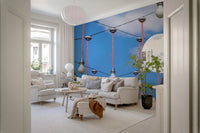 Urban Hanging Lights Wall Mural adding a lively backdrop to a bright living room, GD8870