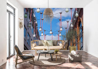 Urban Hanging Lights Wall Mural bringing vertical city detail into a modern Living room, GD8870