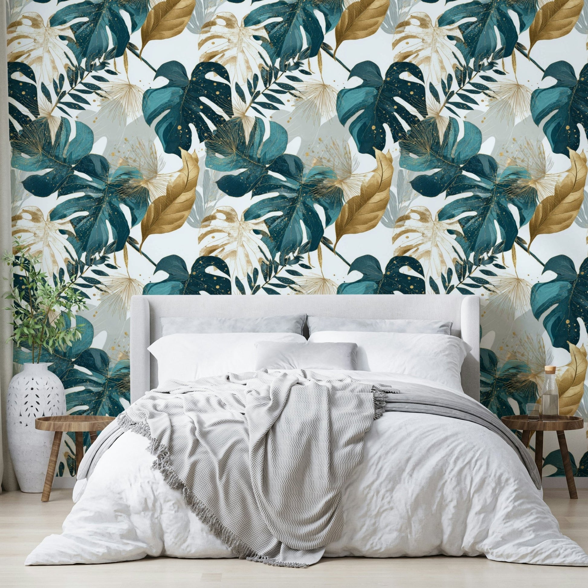 Bold green leaf pattern on Urban Jungle Dream Wallpaper

