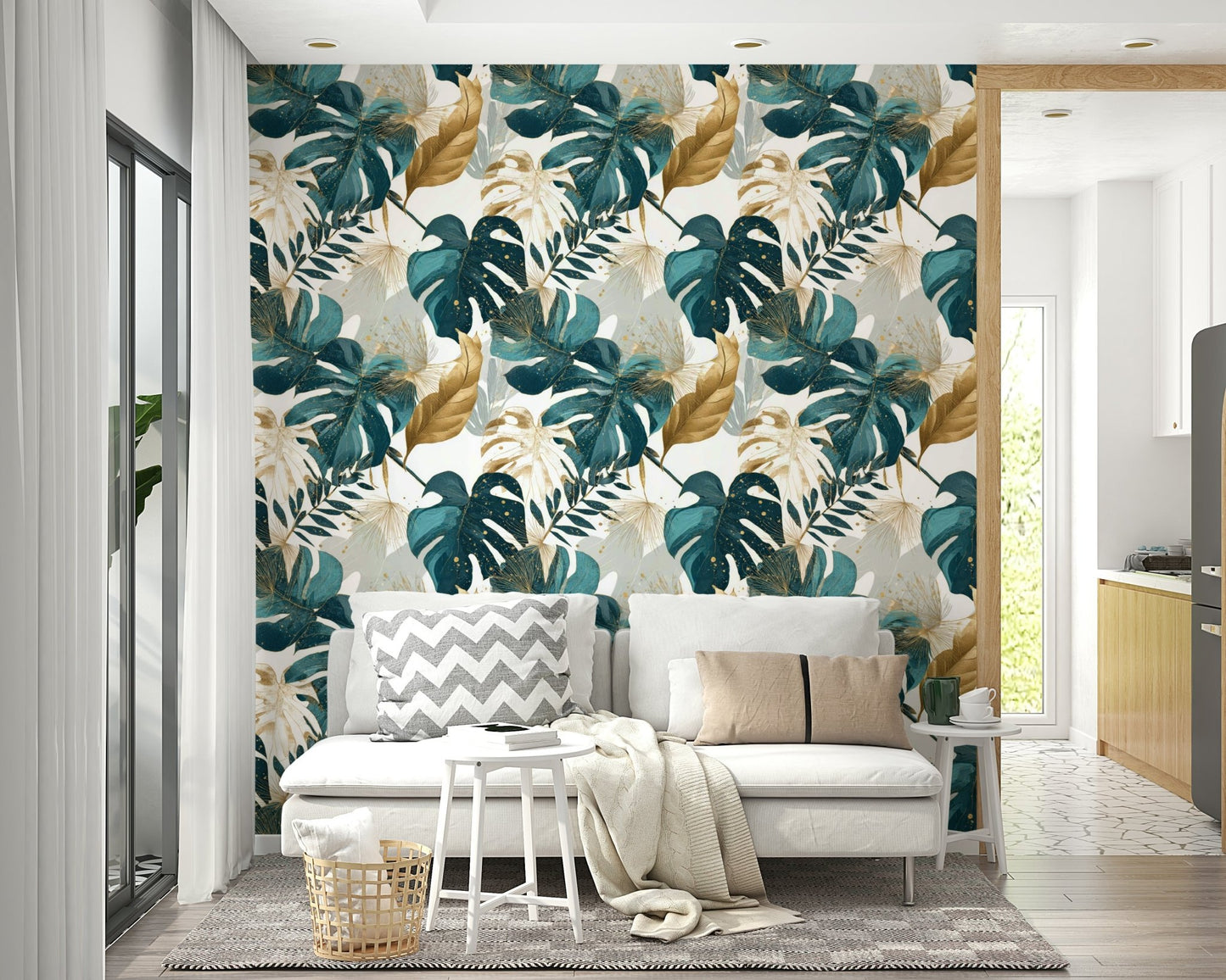 Botanical wallpaper with deep green jungle leaves

