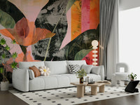 A contemplative leaf design wallpaper mural for a feature wall.