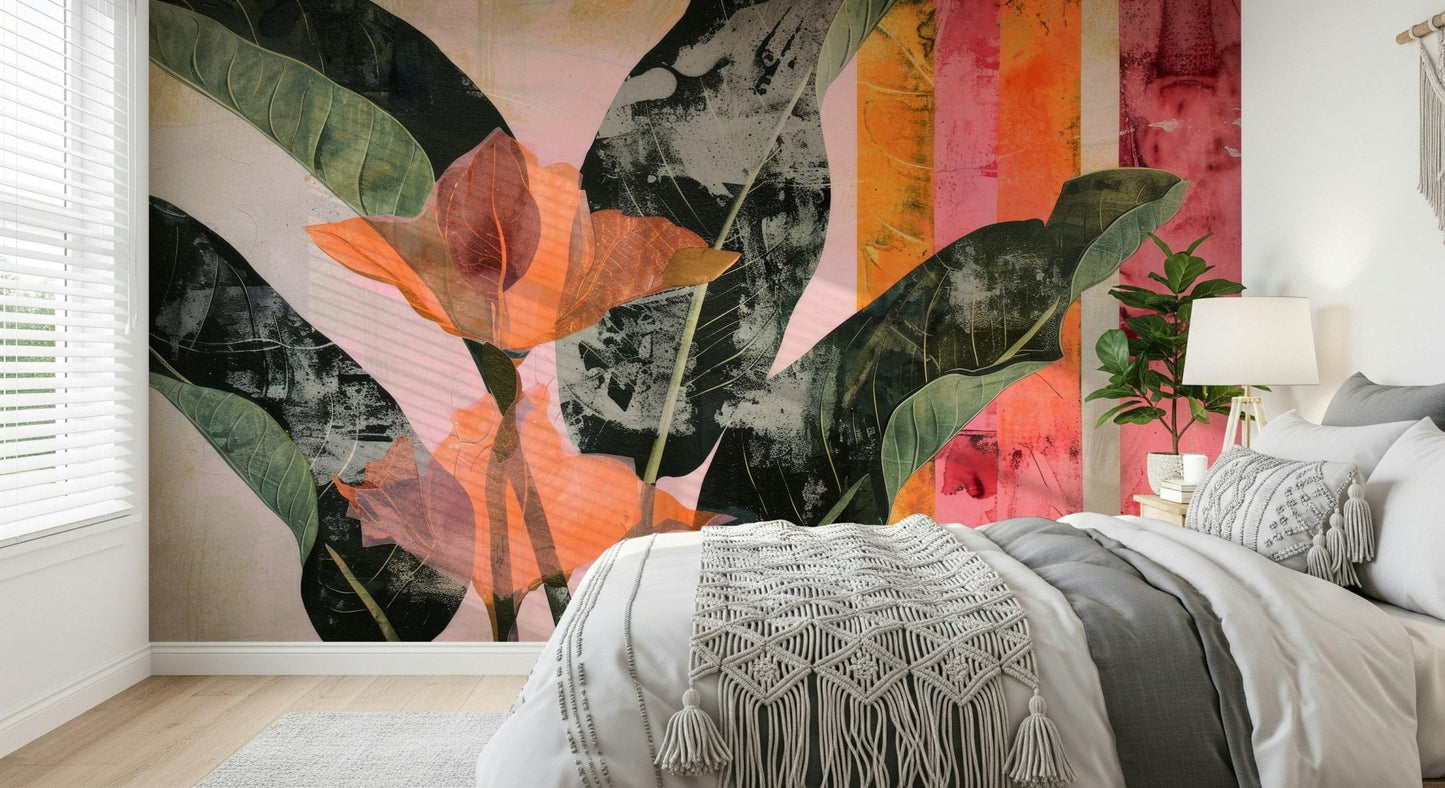 A serene botanical pattern wall mural for your decor.