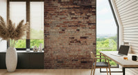 Full living room featuring the raw, exposed Urban Loft Texture wallpaper for walls.
