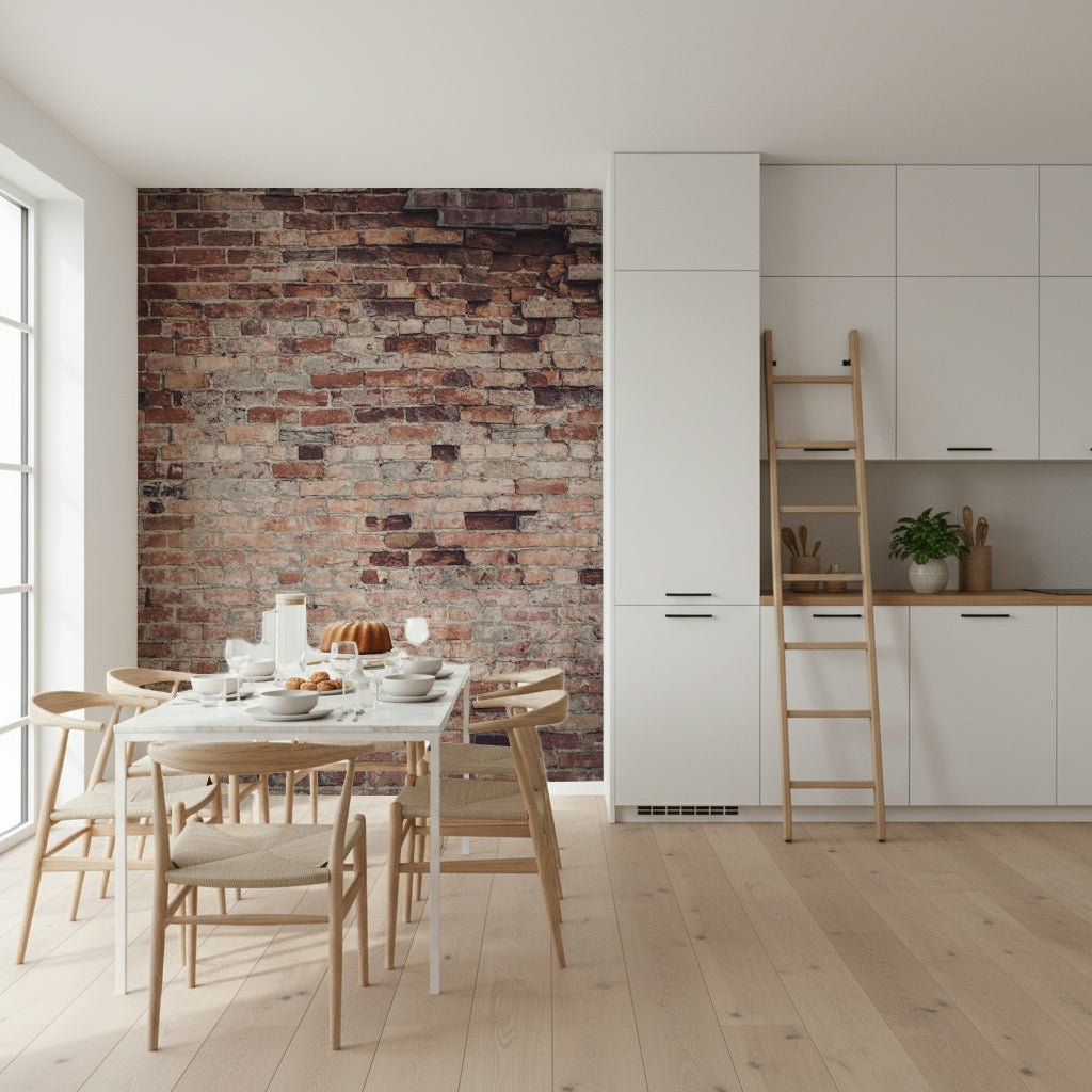 Urban Loft Texture Wall Mural close-up, distressed red brick wallpaper detail., GD6125
