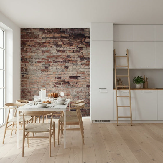 Urban Loft Texture Wall Mural close-up, distressed red brick wallpaper detail., GD6125