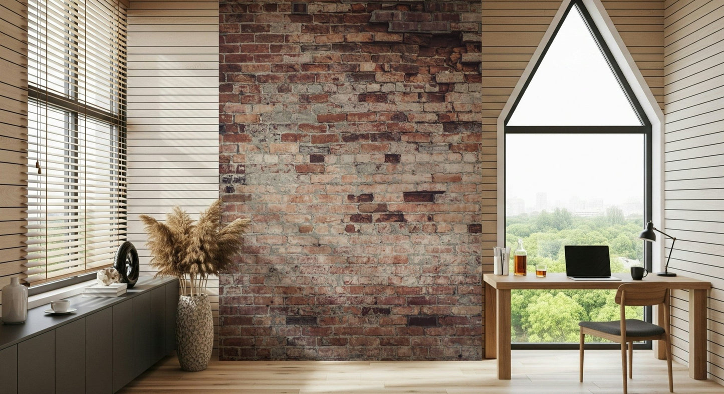 Bedroom accent wall with the industrial look of this peel and stick wallpaper mural.