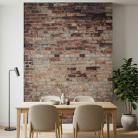 Close view of the authentic aged brick and subtle texture wall mural  in the Urban Loft design.