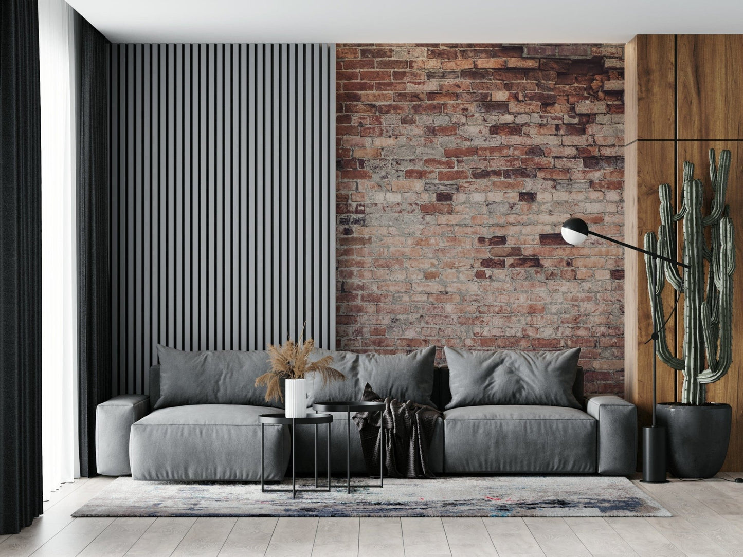 Urban Loft Texture Wall Mural in a minimalist dining room, adding rich character.