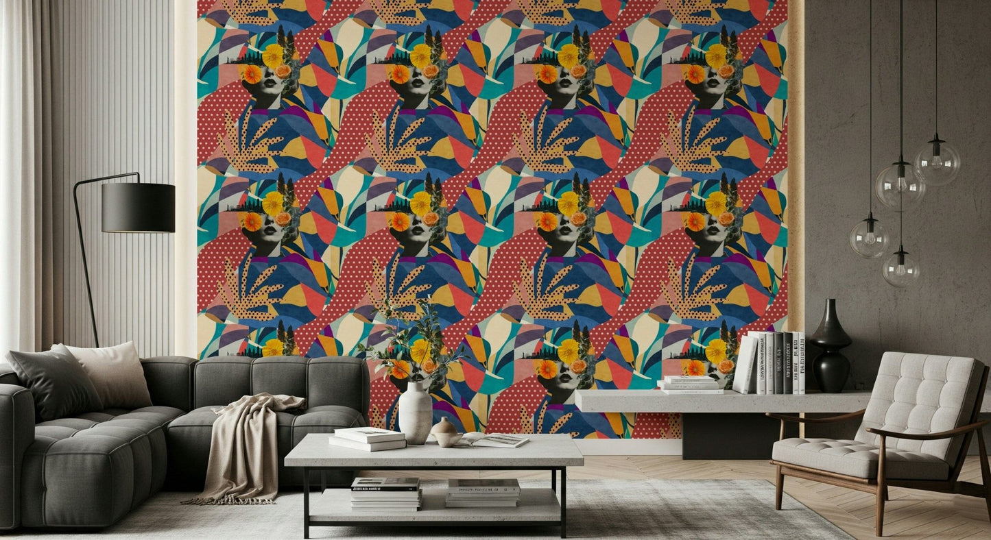 Geometric Urban Muse wall mural for a trendy studio apartment., GD7848