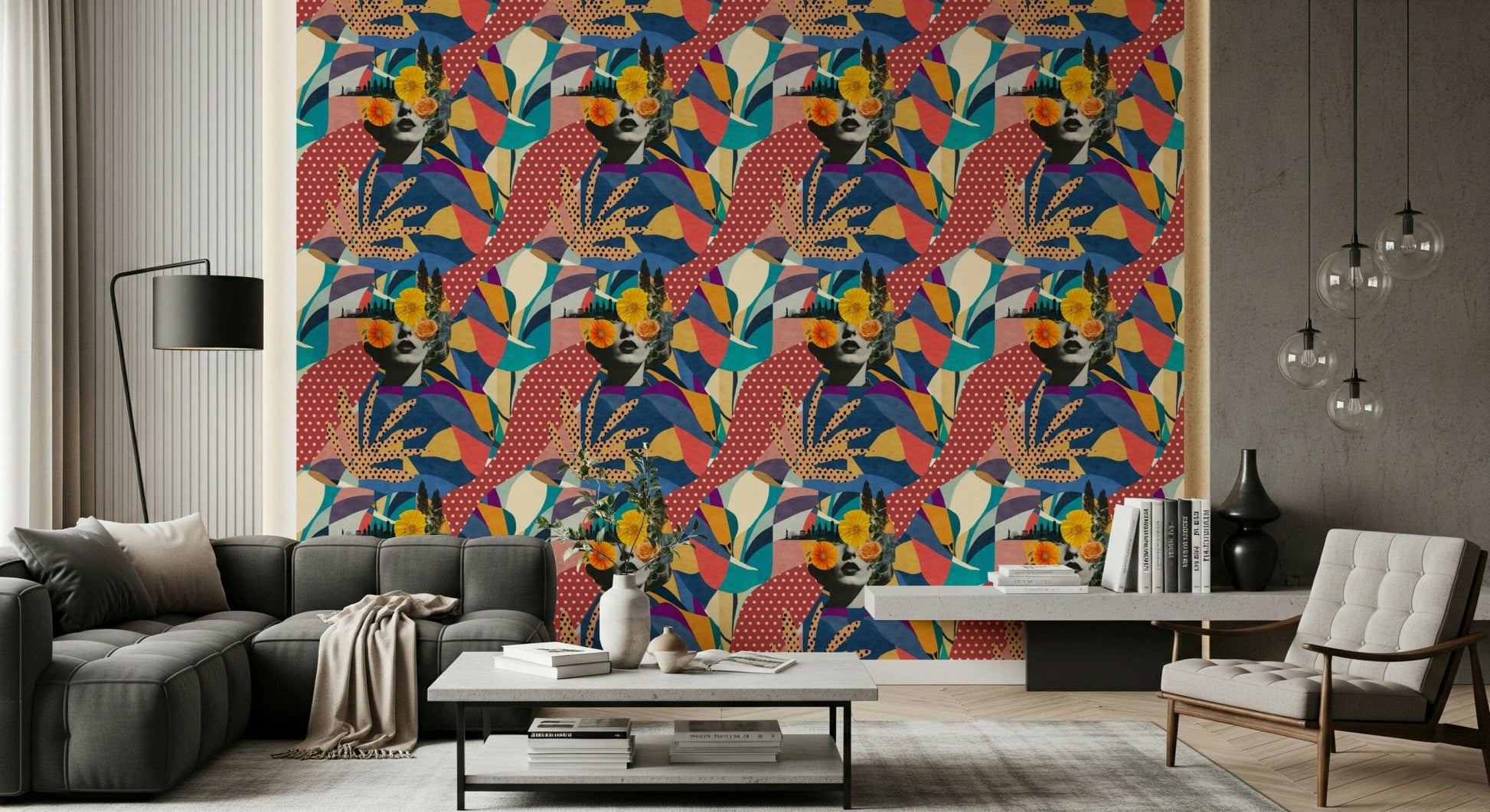 Geometric Urban Muse wall mural for a trendy studio apartment., GD7848