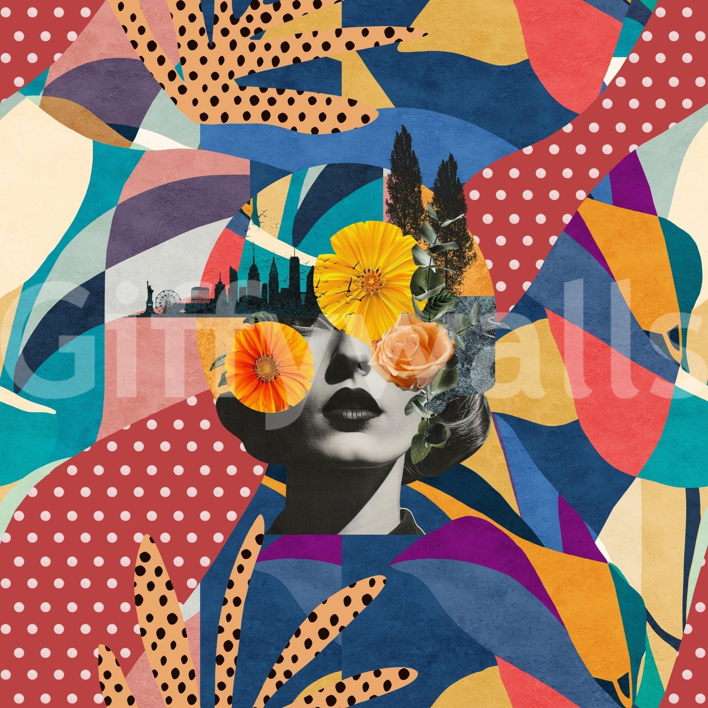 Urban Muse wall mural offers a creative aesthetic for vanity areas., GD7848
