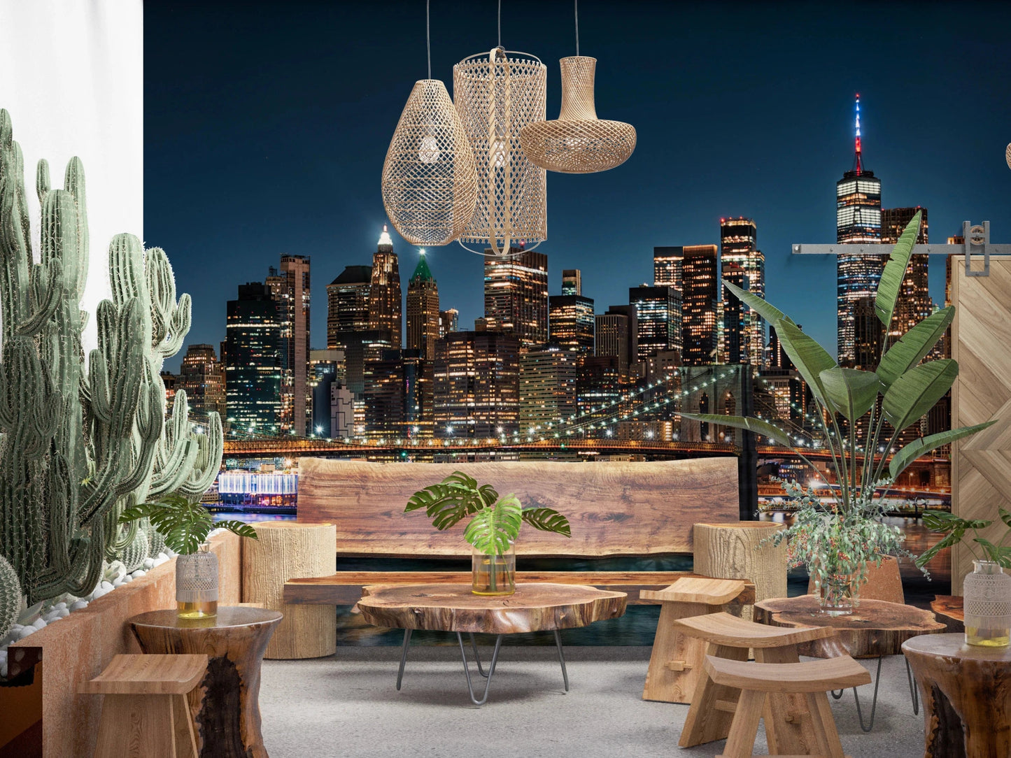 Urban Nightscape wall mural depicting a busy metropolis in a modern flat.