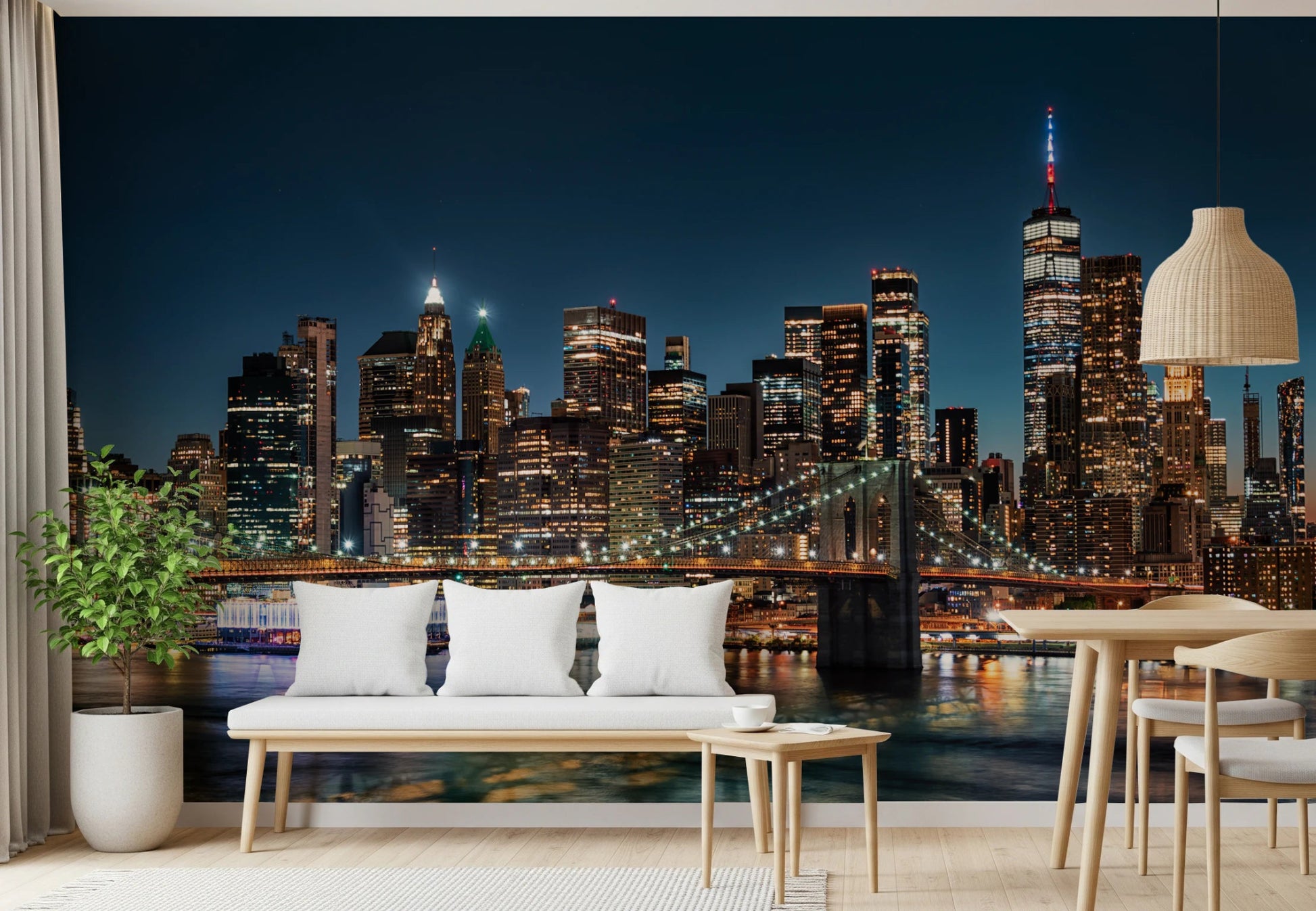 Vibrant city lights on an Urban Nightscape wall mural for a lounge area.