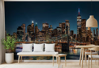 Vibrant city lights on an Urban Nightscape wall mural for a lounge area.